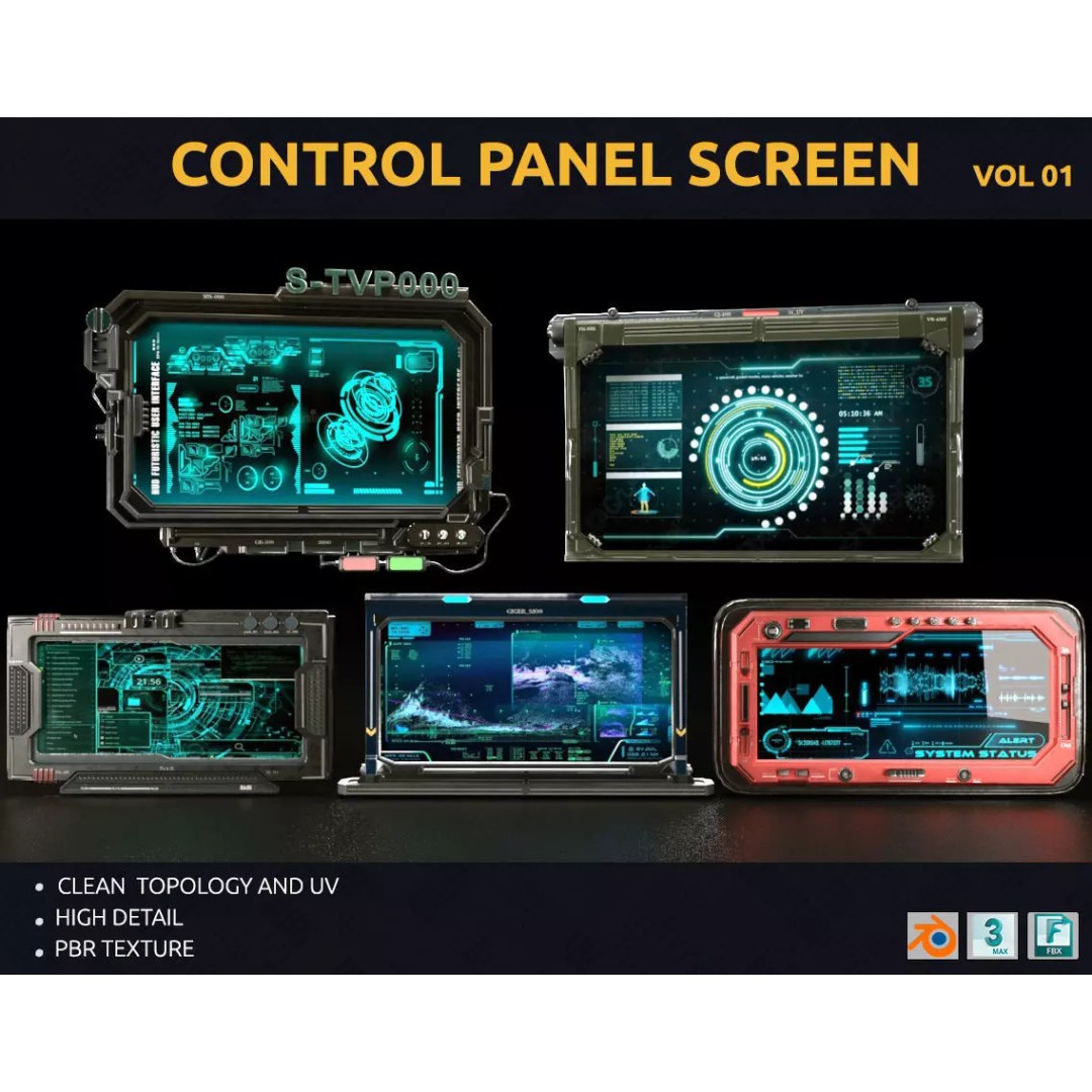 Control Panel Screen 3D Model – Low Poly PBR Game Asset, FBX, OBJ - View 2