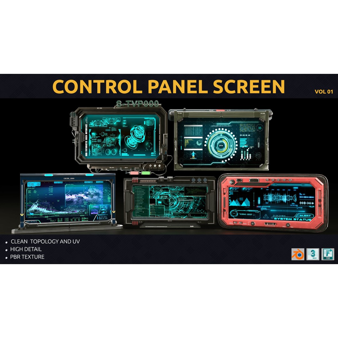 Control Panel Screen 3D Model – Low Poly PBR Game Asset, FBX, OBJ - View 3