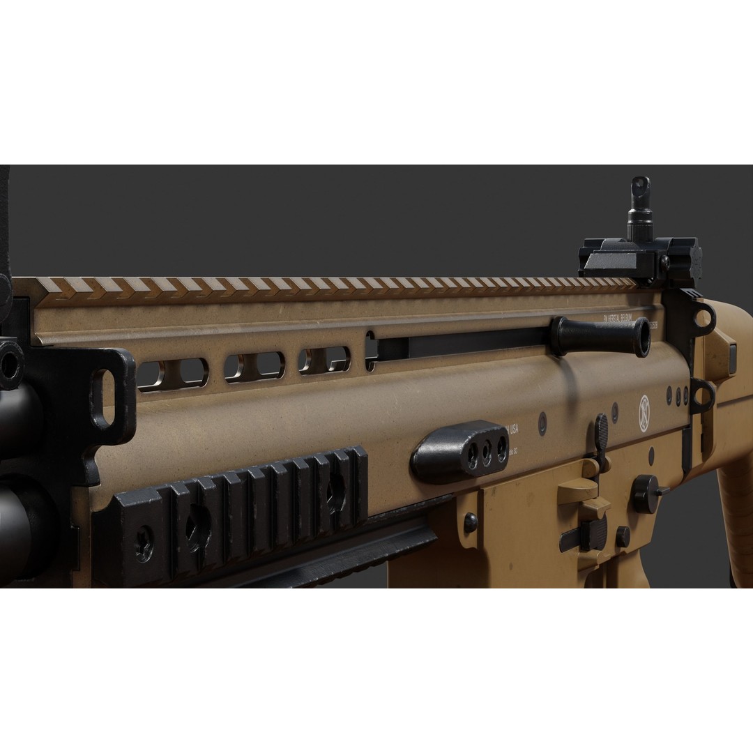 FN Scar H 3D Model – Low Poly Game Ready Rifle with PBR Textures - View 10