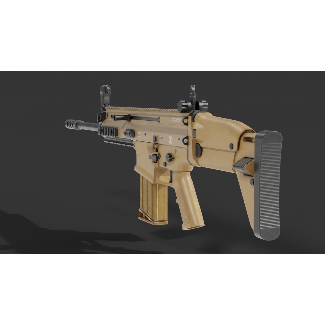 FN Scar H 3D Model – Low Poly Game Ready Rifle with PBR Textures - View 12
