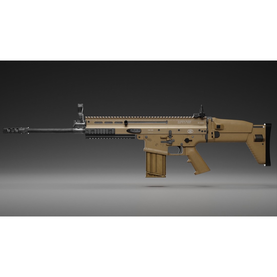 FN Scar H 3D Model – Low Poly Game Ready Rifle with PBR Textures - View 4