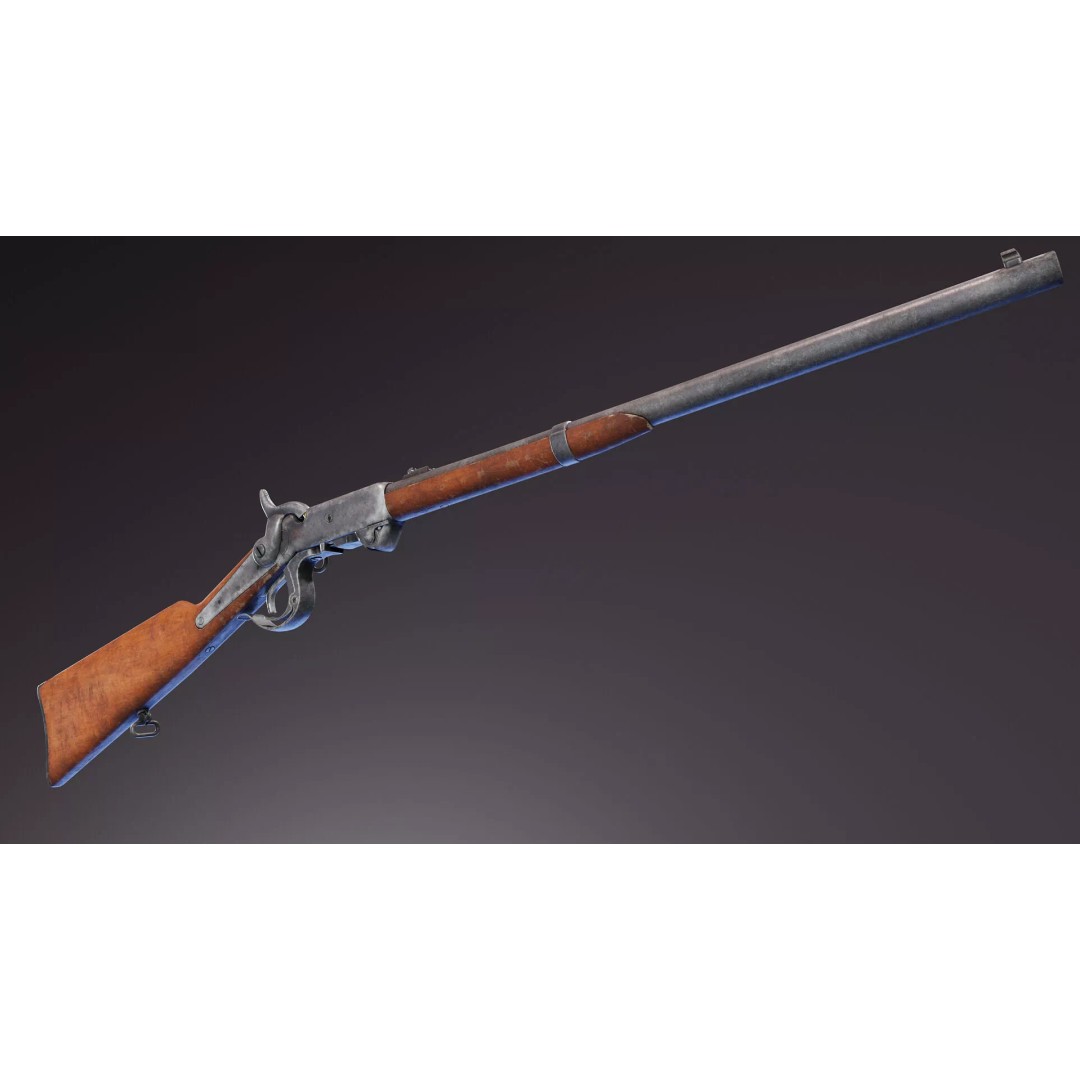 Burnside Carbine 3D Model – Low Poly Rigged Game Asset, FBX - View 3