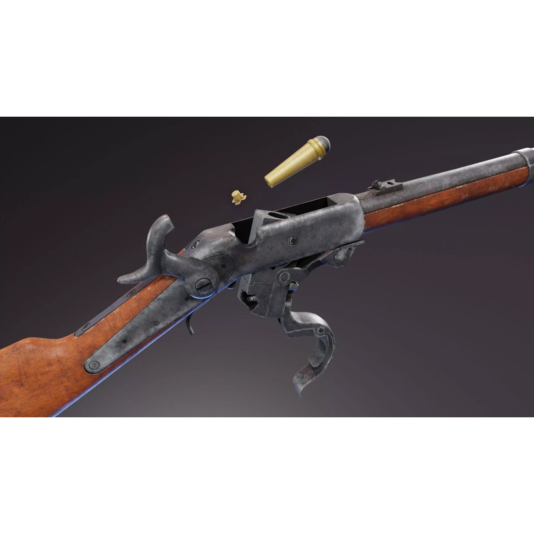 Burnside Carbine 3D Model – Low Poly Rigged Game Asset, FBX - View 4