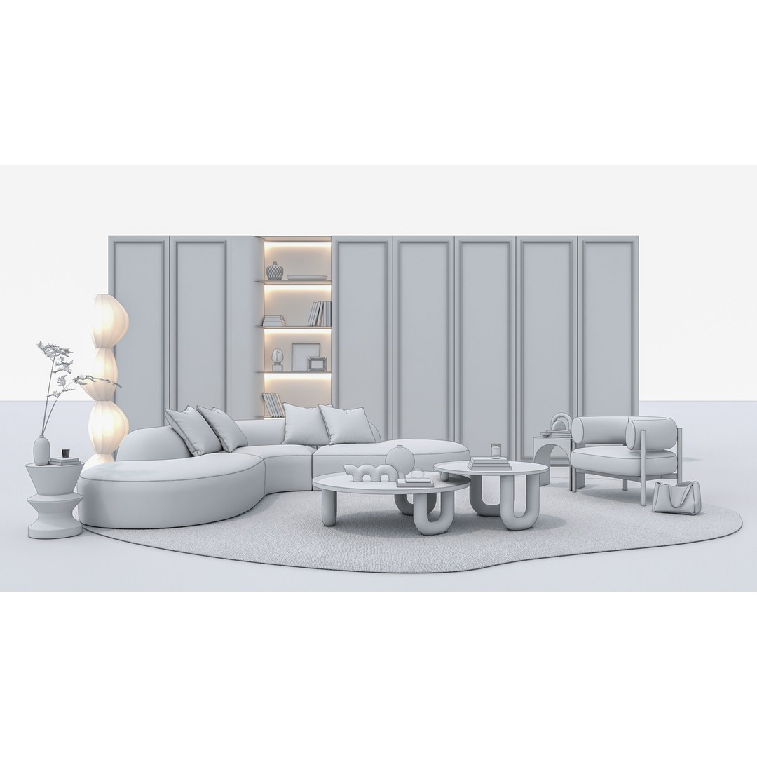 Modern Living Room Sofa Set 3D Model – Game-Ready, PBR, Multiple Formats
