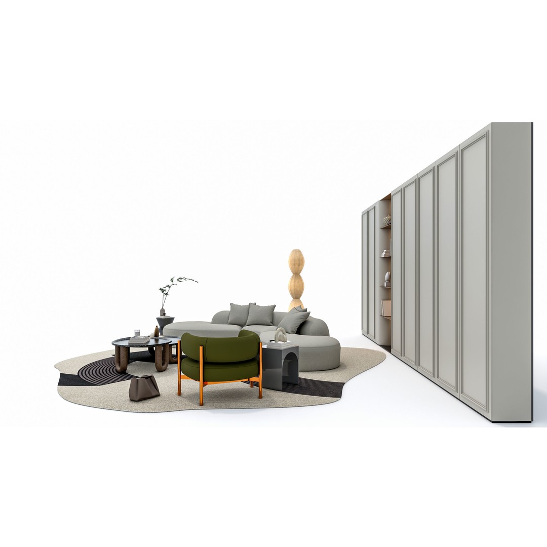 Modern Living Room Sofa Set 3D Model – Game-Ready, PBR, Multiple Formats - View 16