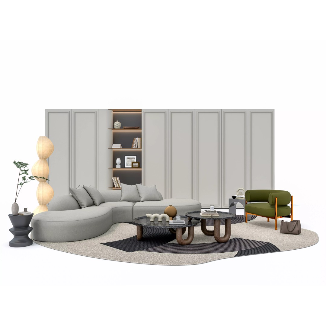 Modern Living Room Sofa Set 3D Model – Game-Ready, PBR, Multiple Formats - View 2