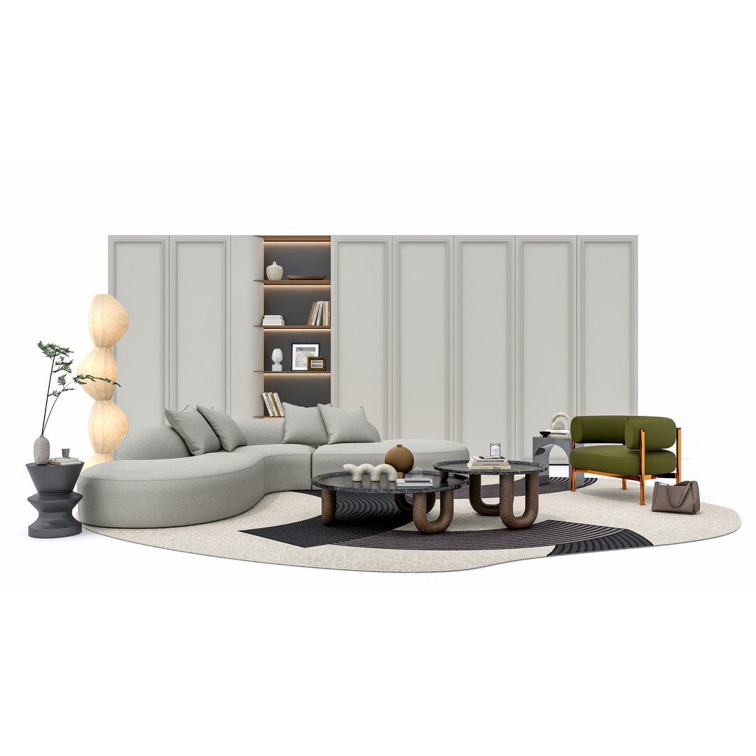 Modern Living Room Sofa Set 3D Model – Game-Ready, PBR, Multiple Formats - View 20