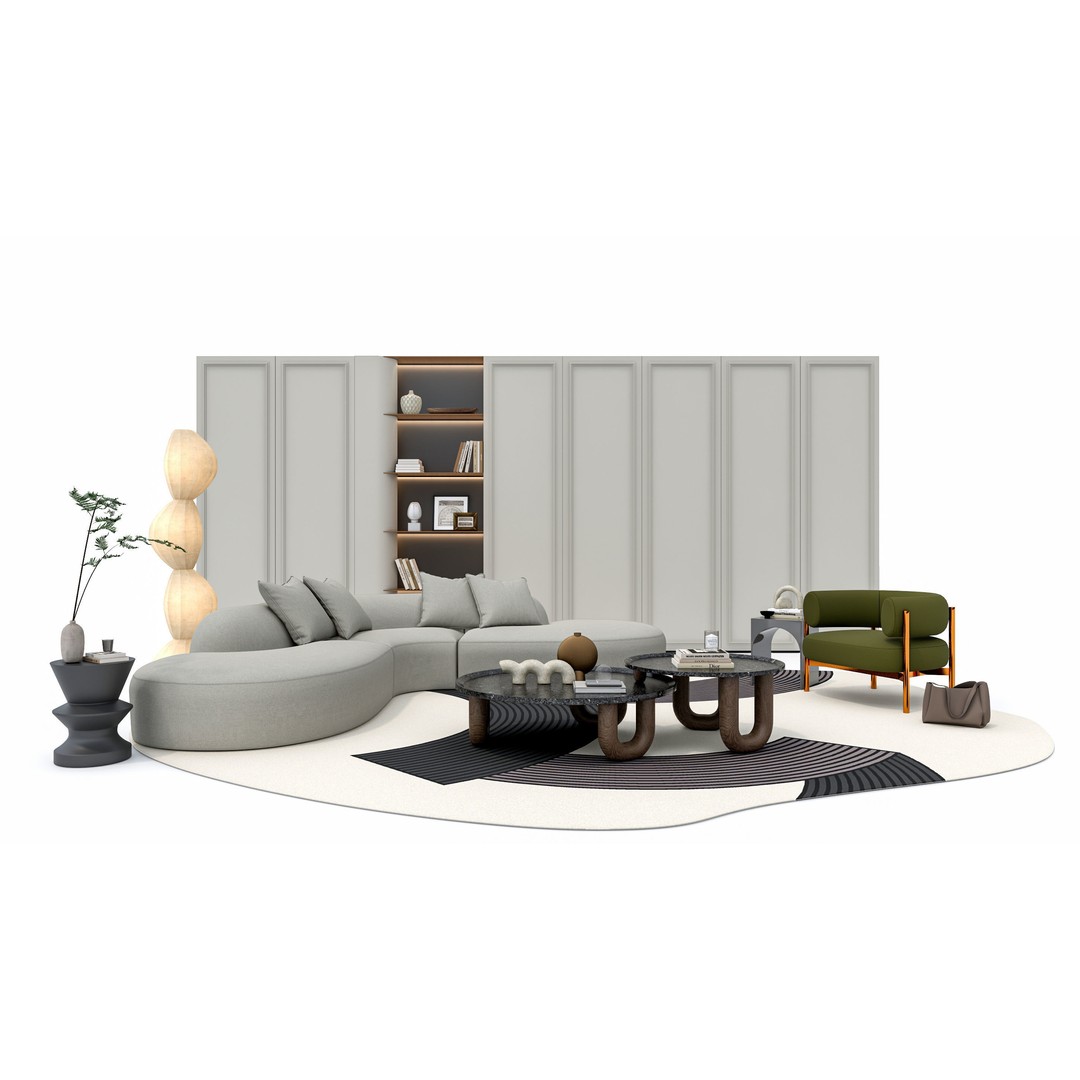 Modern Living Room Sofa Set 3D Model – Game-Ready, PBR, Multiple Formats - View 3