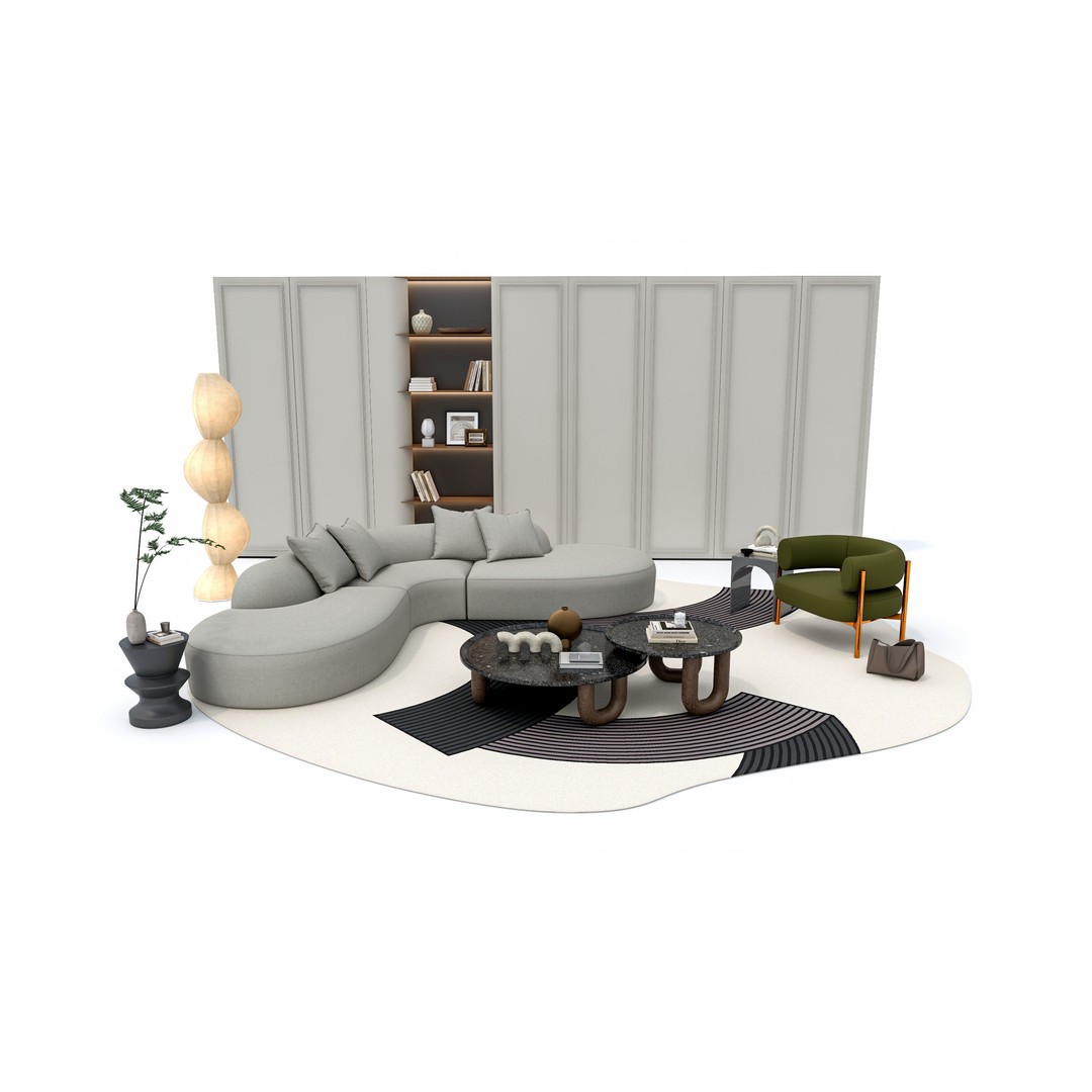 Modern Living Room Sofa Set 3D Model – Game-Ready, PBR, Multiple Formats - View 4