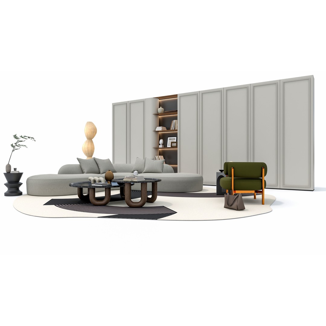 Modern Living Room Sofa Set 3D Model – Game-Ready, PBR, Multiple Formats - View 5