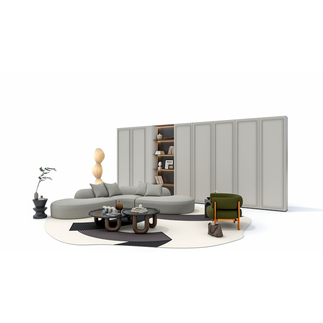 Modern Living Room Sofa Set 3D Model – Game-Ready, PBR, Multiple Formats - View 6