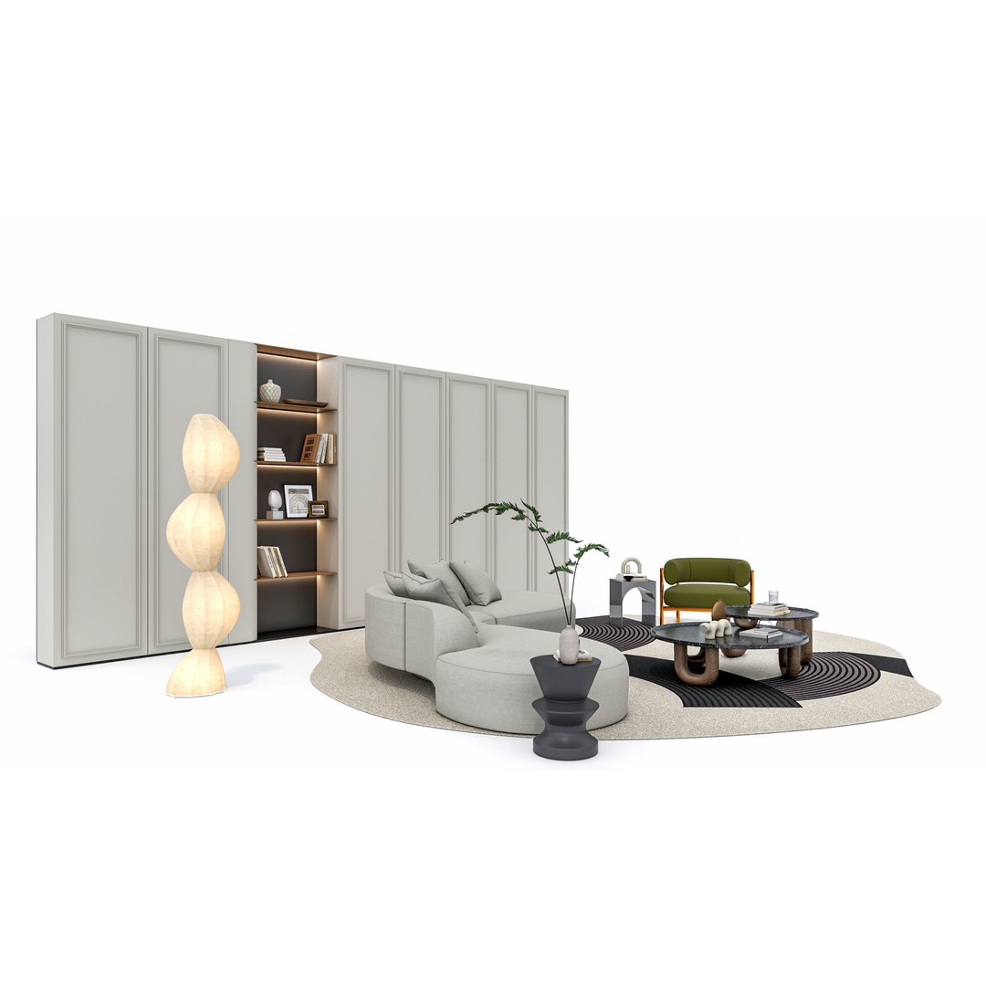 Modern Living Room Sofa Set 3D Model – Game-Ready, PBR, Multiple Formats - View 8