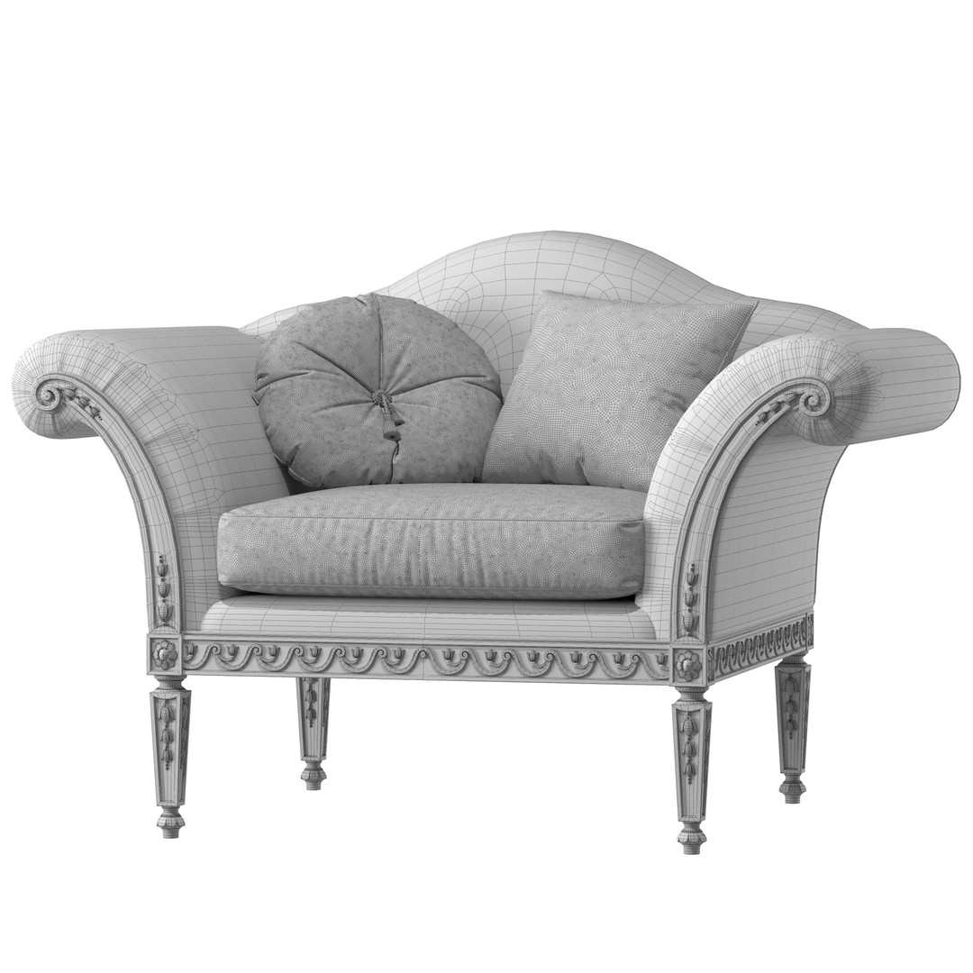 Juliette's Interiors Italian Armchair 3D Model – Classic Rococo Style, FBX - View 10
