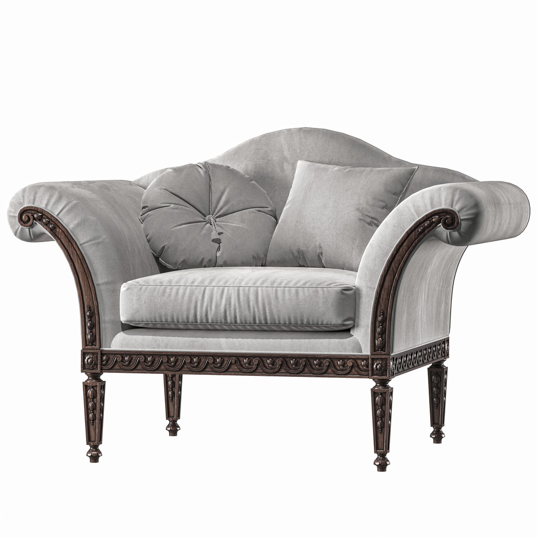 Juliette's Interiors Italian Armchair 3D Model – Classic Rococo Style, FBX - View 3