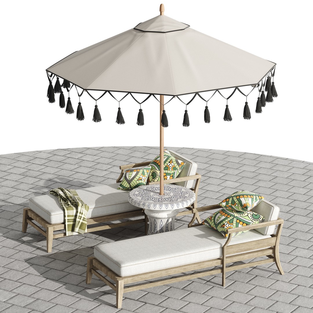 Beach Umbrella and Chaise Longue Set 3D Model – Realistic Outdoor Furniture, FBX, OBJ - View 13