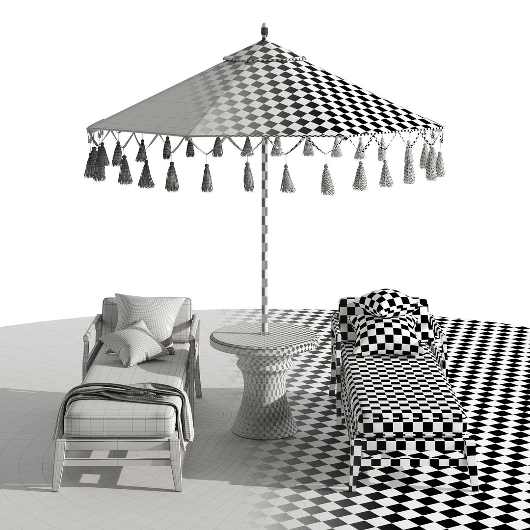 Beach Umbrella and Chaise Longue Set 3D Model – Realistic Outdoor Furniture, FBX, OBJ - View 14