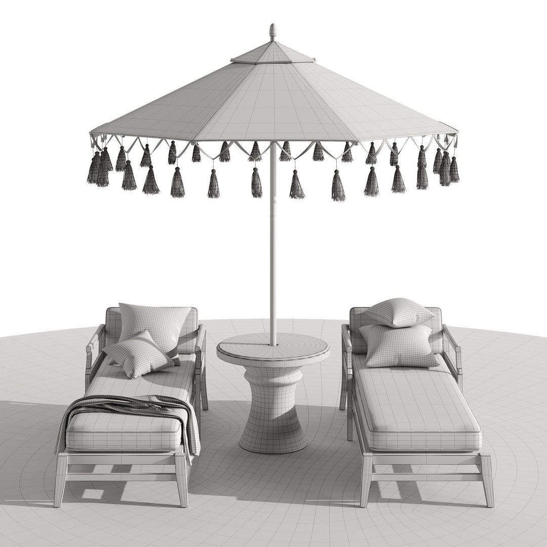 Beach Umbrella and Chaise Longue Set 3D Model – Realistic Outdoor Furniture, FBX, OBJ - View 15