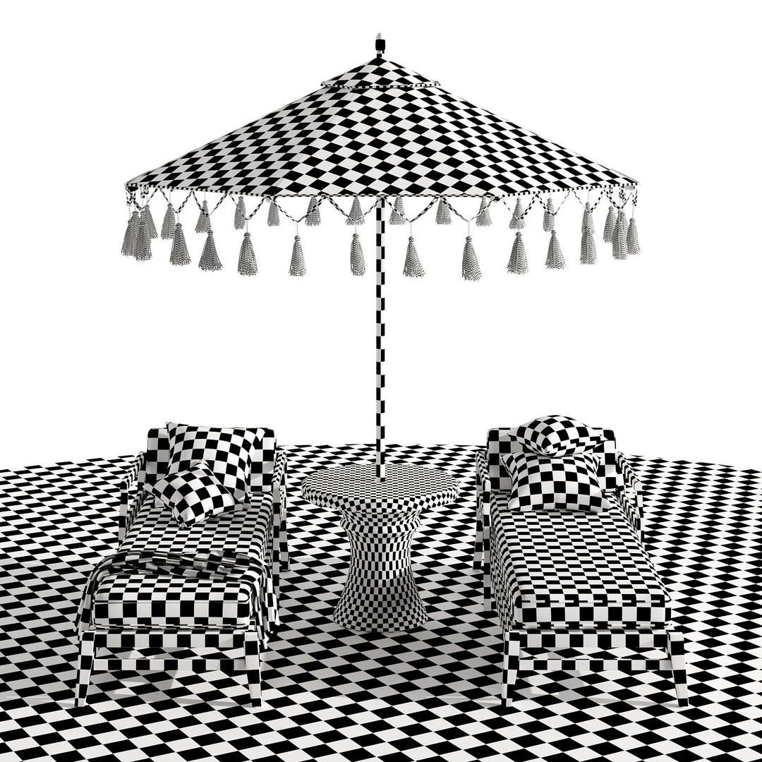 Beach Umbrella and Chaise Longue Set 3D Model – Realistic Outdoor Furniture, FBX, OBJ - View 16