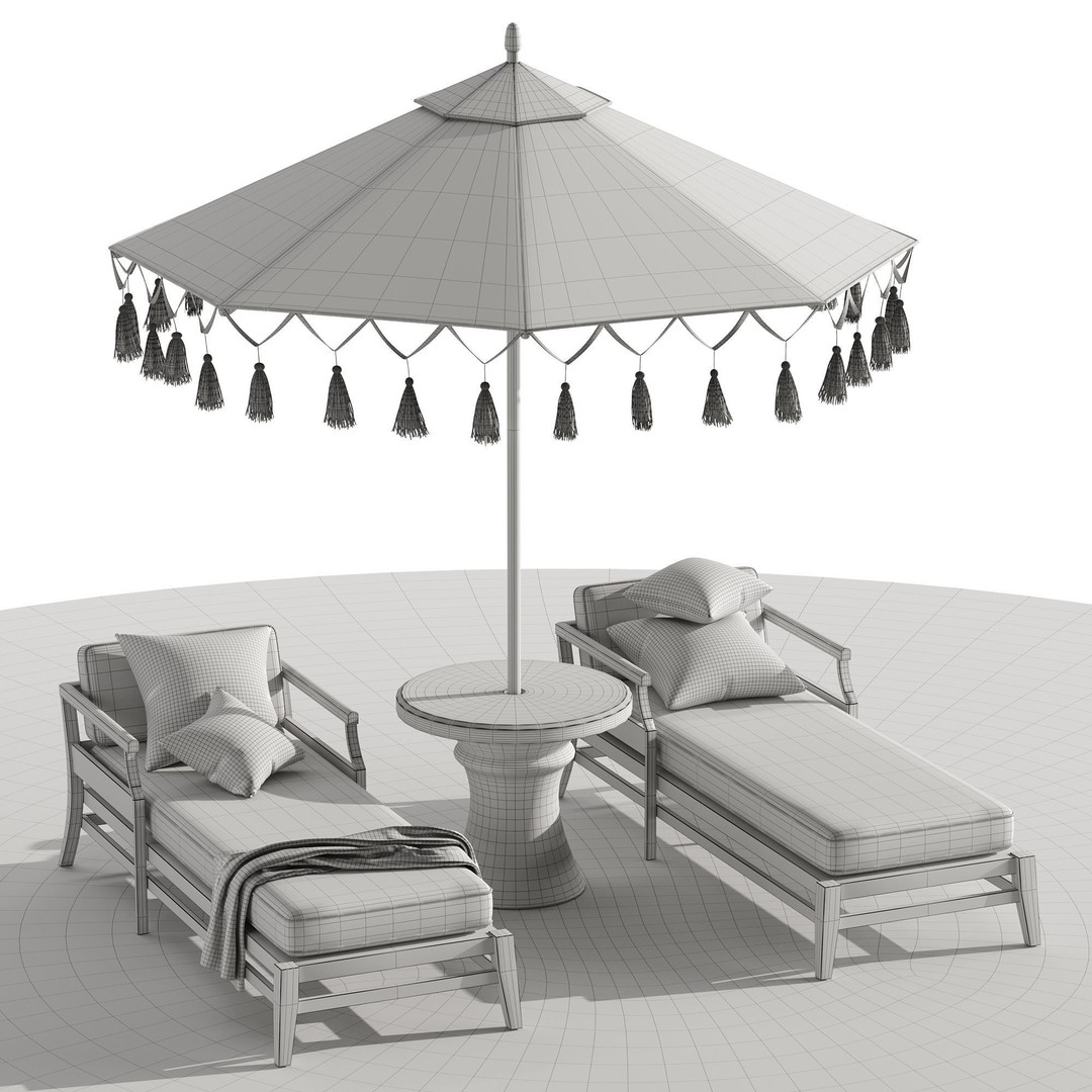Beach Umbrella and Chaise Longue Set 3D Model – Realistic Outdoor Furniture, FBX, OBJ - View 17