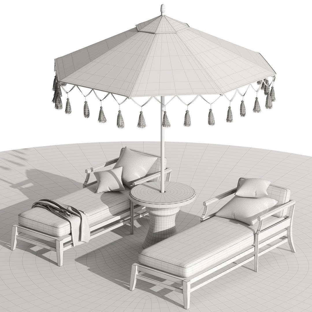 Beach Umbrella and Chaise Longue Set 3D Model – Realistic Outdoor Furniture, FBX, OBJ - View 18