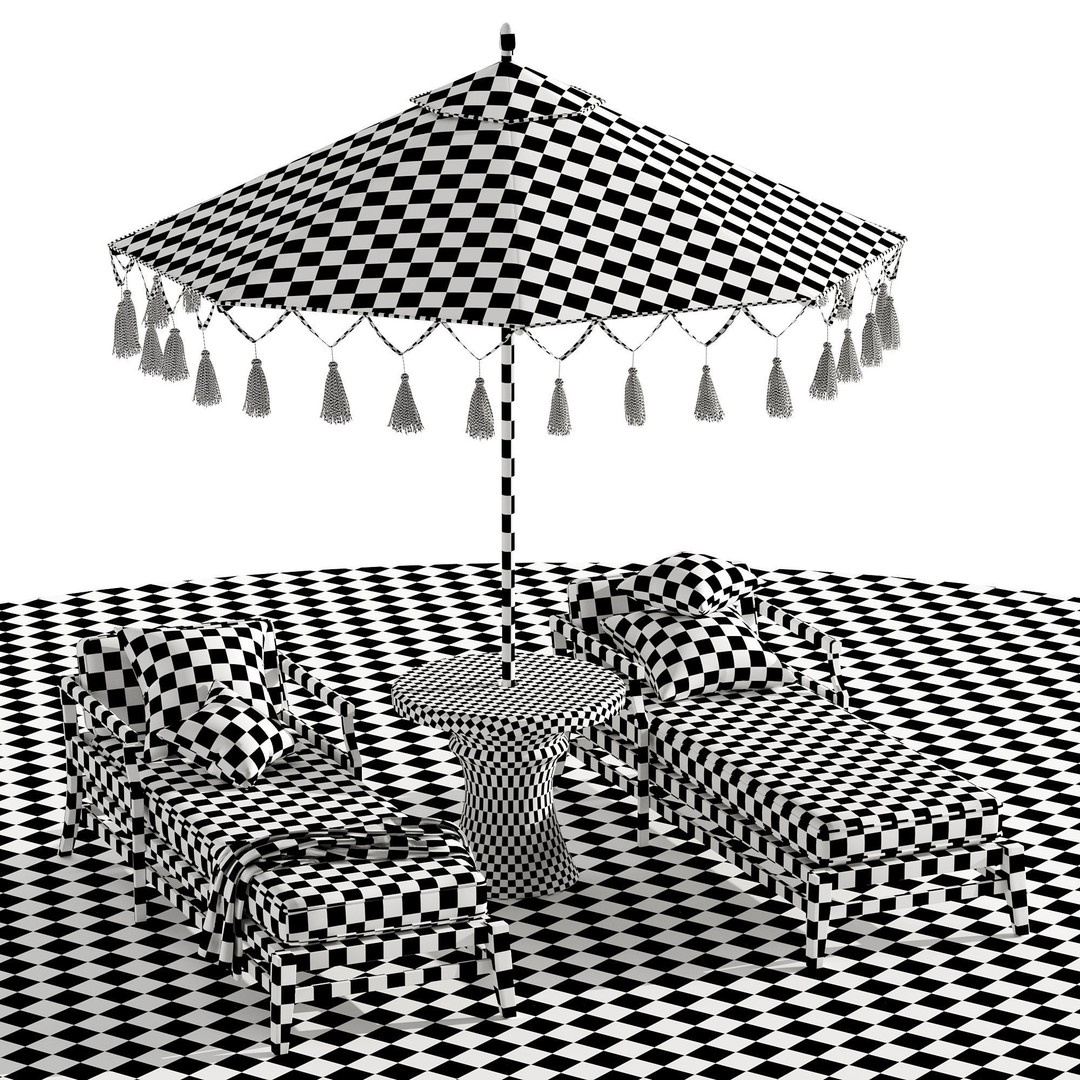 Beach Umbrella and Chaise Longue Set 3D Model – Realistic Outdoor Furniture, FBX, OBJ - View 19