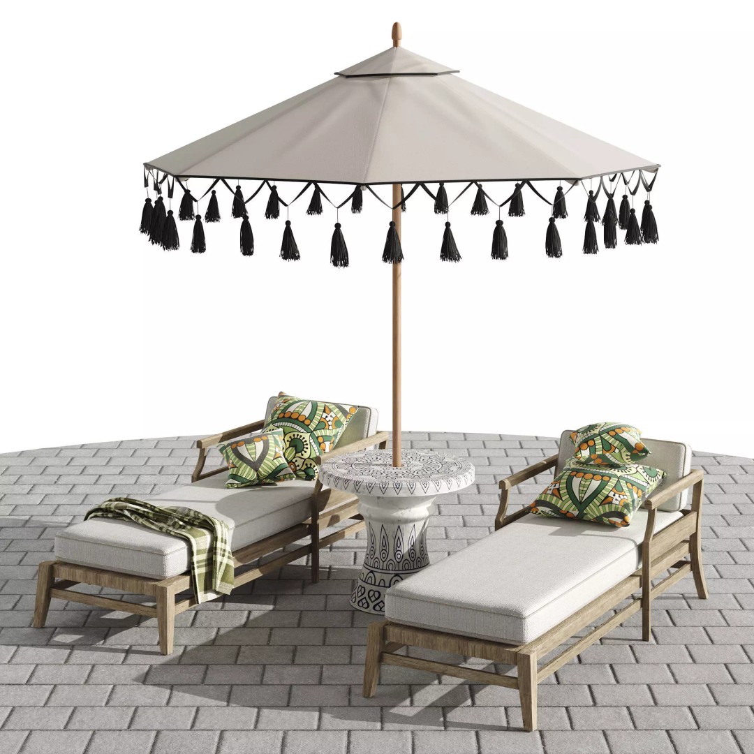 Beach Umbrella and Chaise Longue Set 3D Model – Realistic Outdoor Furniture, FBX, OBJ - View 2