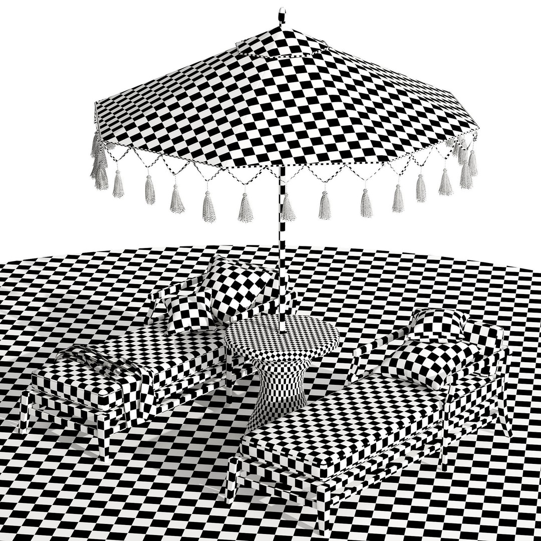 Beach Umbrella and Chaise Longue Set 3D Model – Realistic Outdoor Furniture, FBX, OBJ - View 20