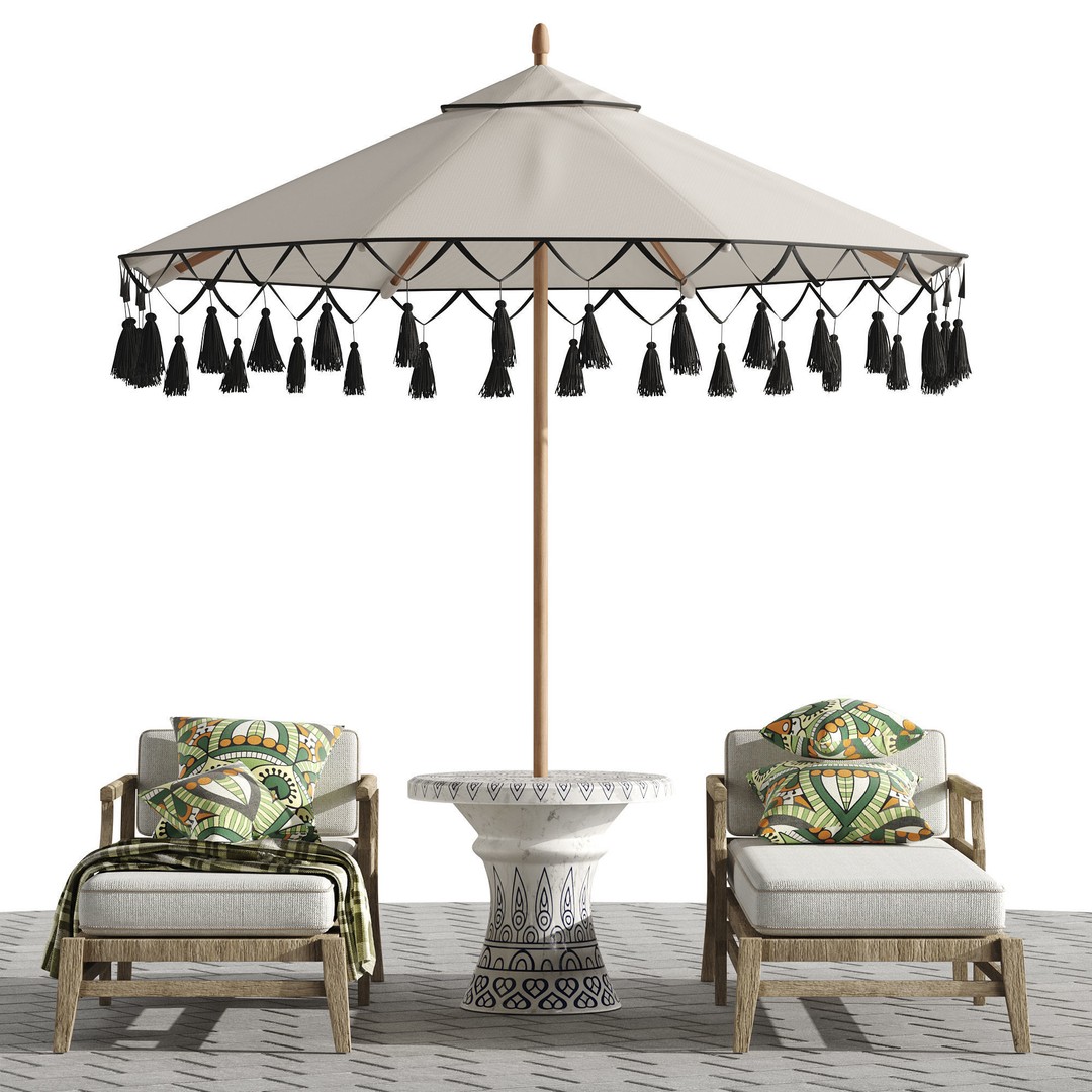 Beach Umbrella and Chaise Longue Set 3D Model – Realistic Outdoor Furniture, FBX, OBJ - View 21