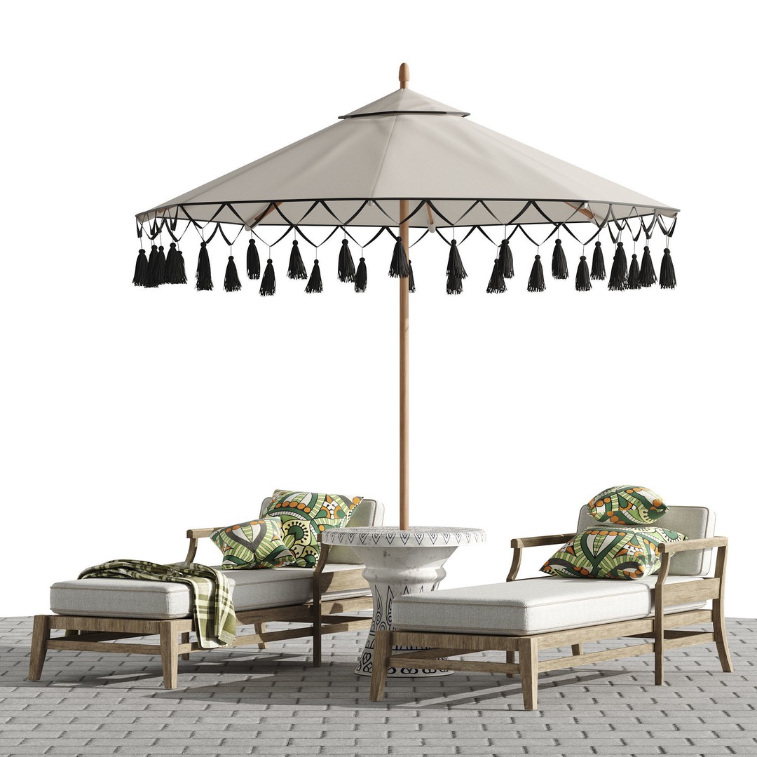 Beach Umbrella and Chaise Longue Set 3D Model – Realistic Outdoor Furniture, FBX, OBJ - View 22
