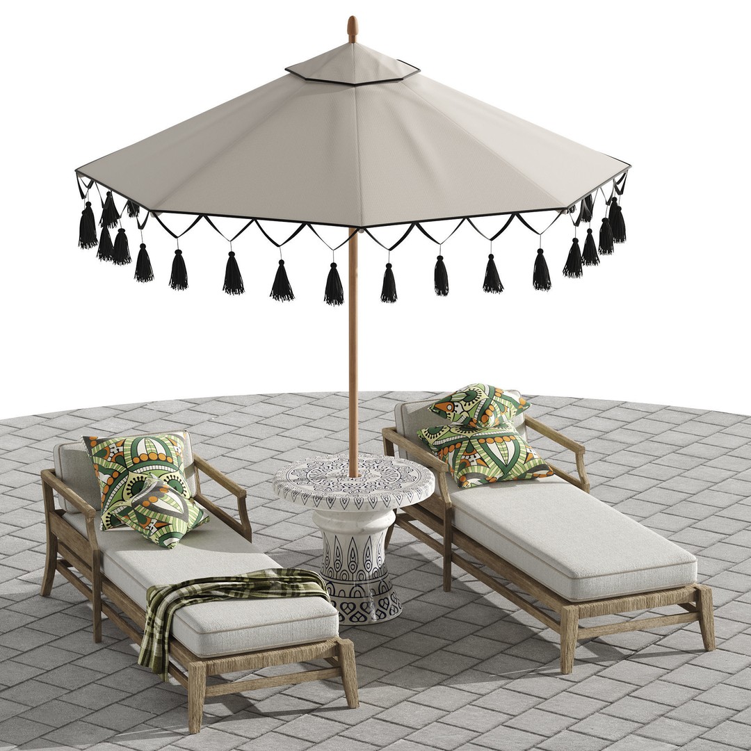 Beach Umbrella and Chaise Longue Set 3D Model – Realistic Outdoor Furniture, FBX, OBJ - View 23
