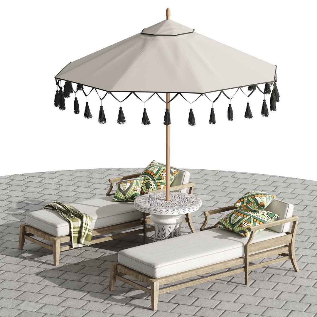 Beach Umbrella and Chaise Longue Set 3D Model – Realistic Outdoor Furniture, FBX, OBJ - View 5