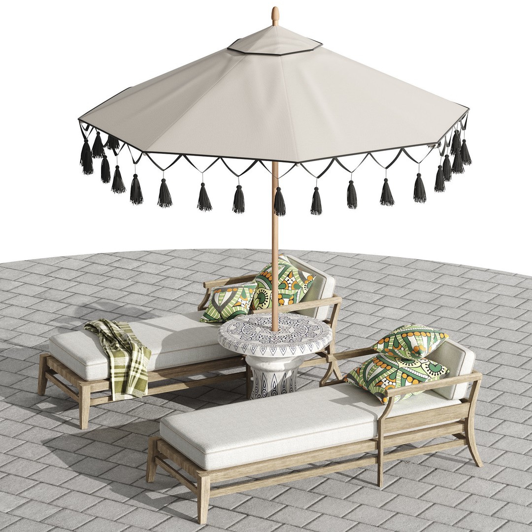 Beach Umbrella and Chaise Longue Set 3D Model – Realistic Outdoor Furniture, FBX, OBJ - View 8
