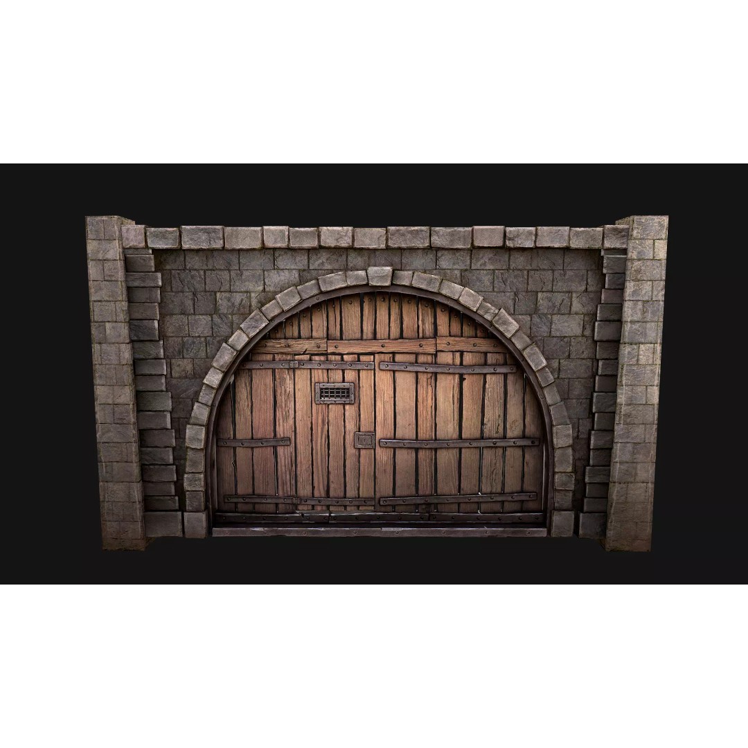 Medieval Prison Door 3D Model – Low Poly Game Asset, PBR Textures, FBX - View 2