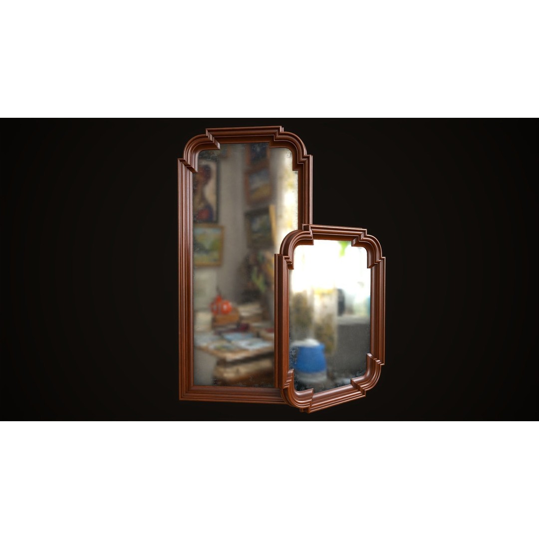 Vintage Mirror 3D Model – Low Poly Game Asset, FBX, PBR Textures - View 4