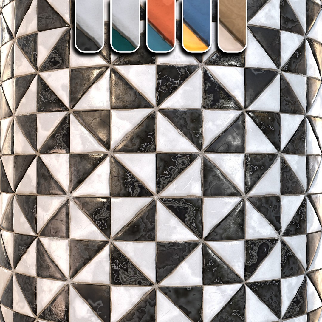 Checkerboard Tile 3D Model – PBR Texture, 4K Maps, Multi-Color