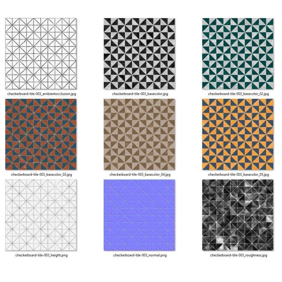 Checkerboard Tile 3D Model – PBR Texture, 4K Maps, Multi-Color - View 3
