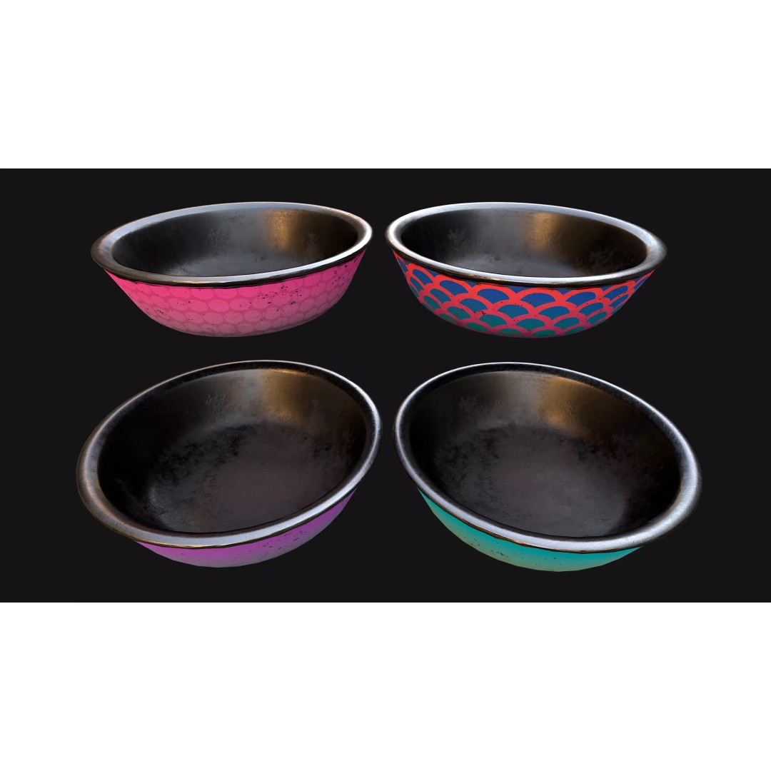 Pet Food Bowl 3D Model – Low Poly Game Ready Asset, FBX, PBR - View 2