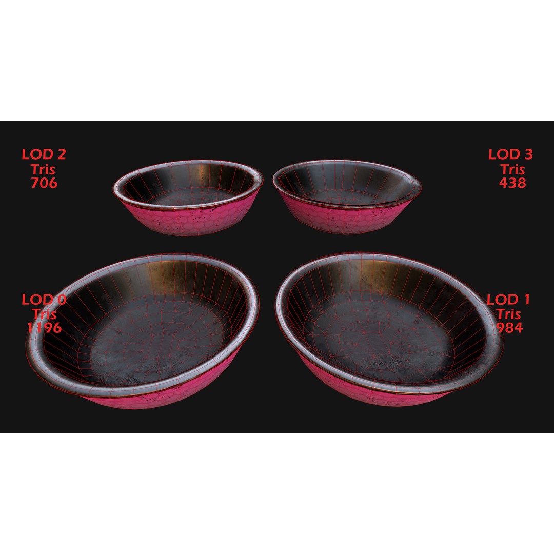 Pet Food Bowl 3D Model – Low Poly Game Ready Asset, FBX, PBR - View 3