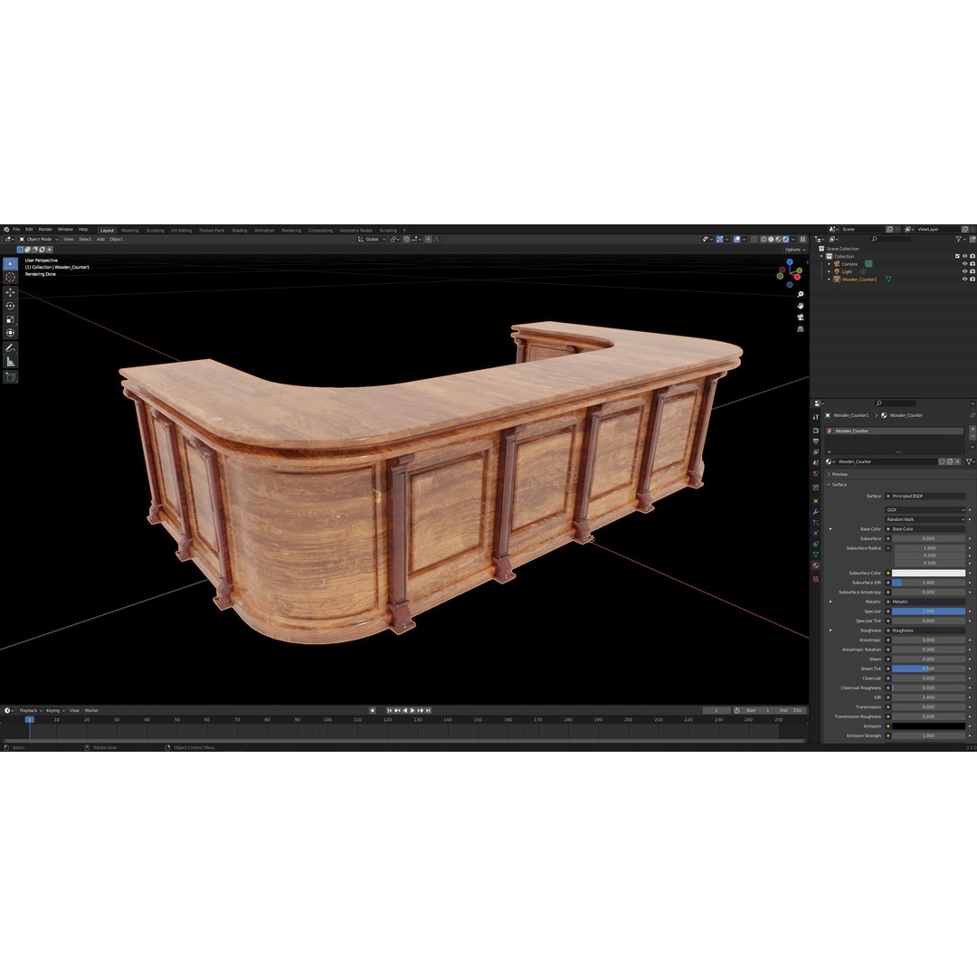 Wooden Counter 3D Model – PBR Textured Table for Blender, FBX - View 12