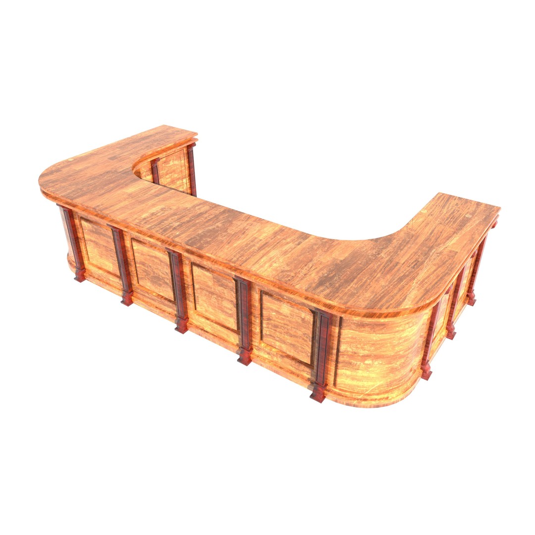 Wooden Counter 3D Model – PBR Textured Table for Blender, FBX - View 6