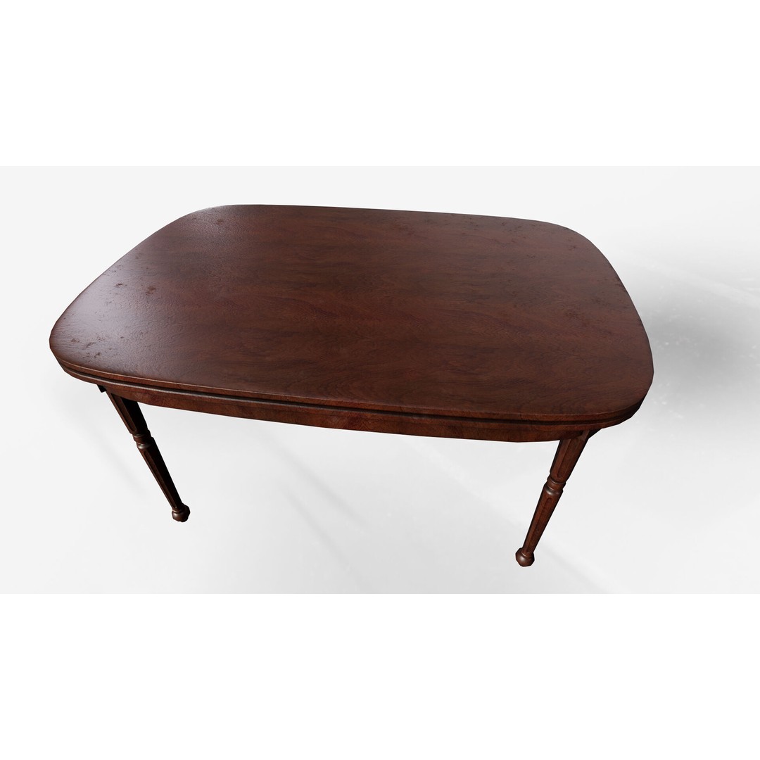 Antique Dining Table 3D Model – Low Poly Game Ready Asset, FBX - View 11