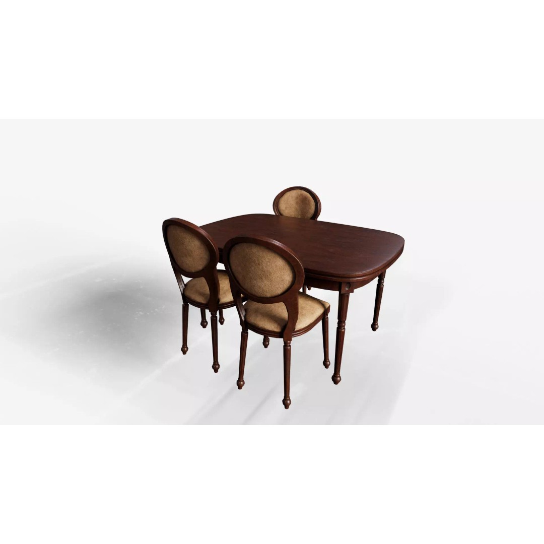 Antique Dining Table 3D Model – Low Poly Game Ready Asset, FBX - View 2