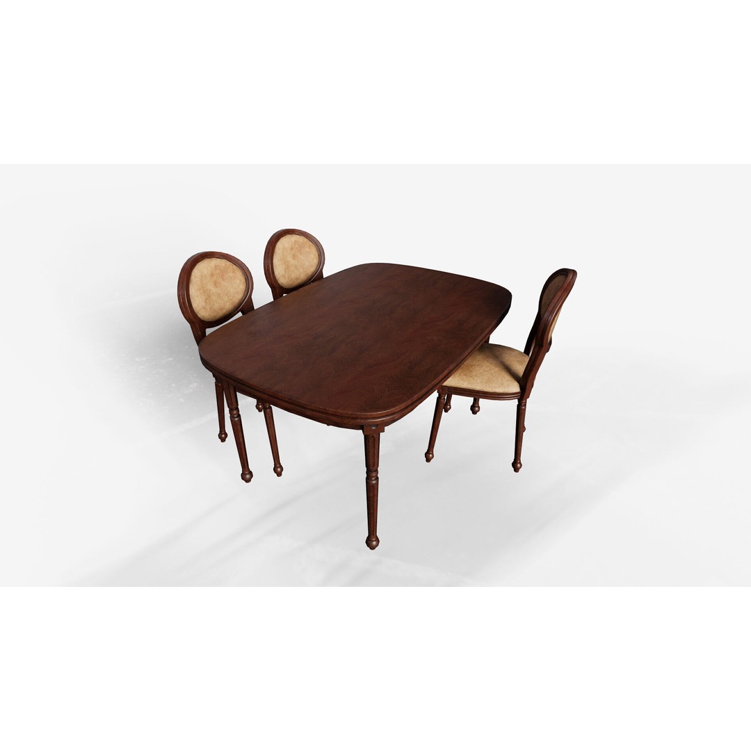 Antique Dining Table 3D Model – Low Poly Game Ready Asset, FBX - View 3