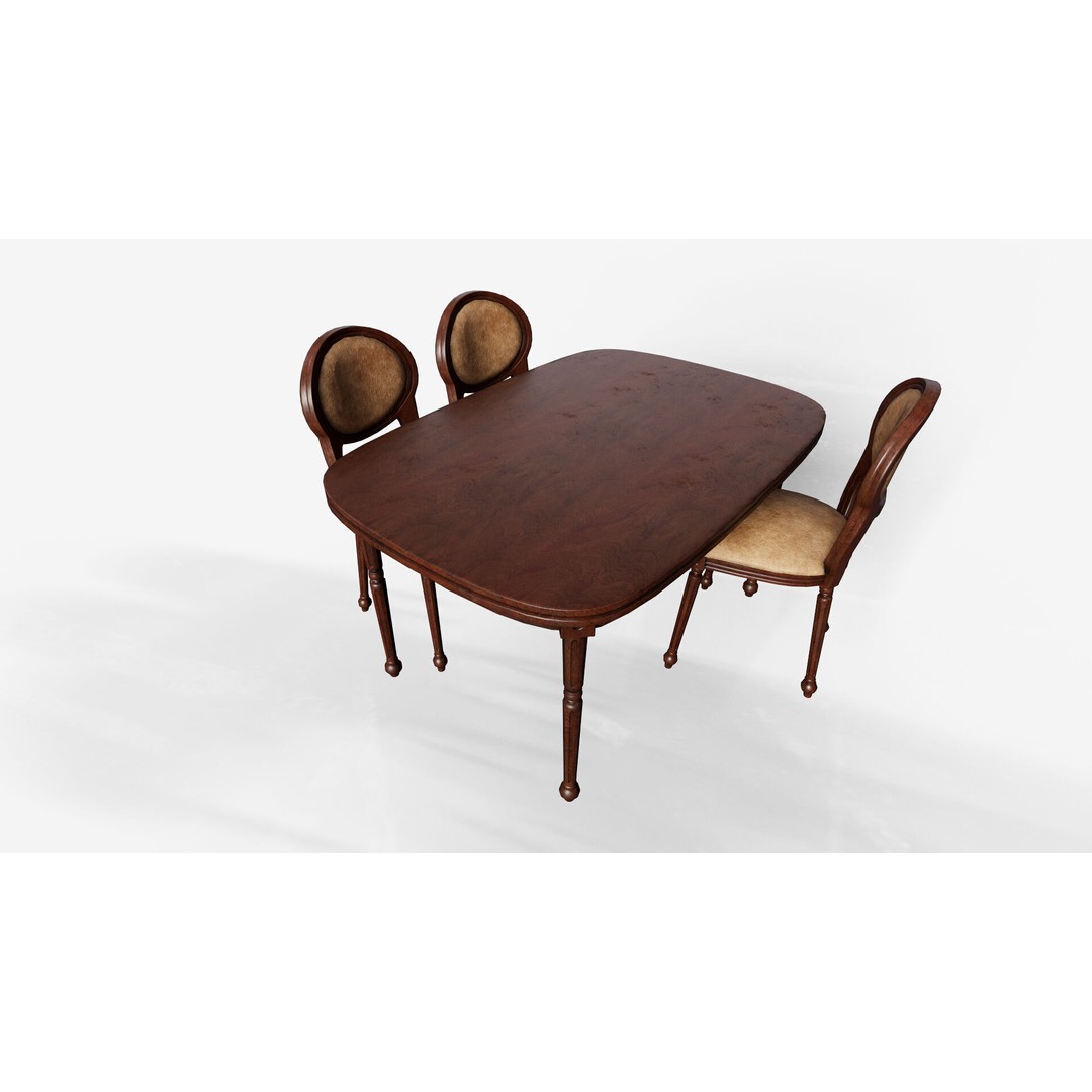 Antique Dining Table 3D Model – Low Poly Game Ready Asset, FBX - View 4