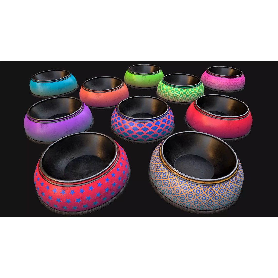 Pet Food Bowl 3D Model – Low Poly Game Ready PBR, FBX, Blender - View 2