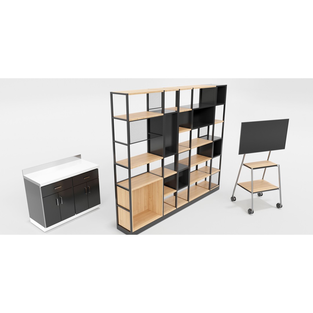 Office Furniture Set 3D Model – Low-Poly Modular Assets, FBX/OBJ - View 9