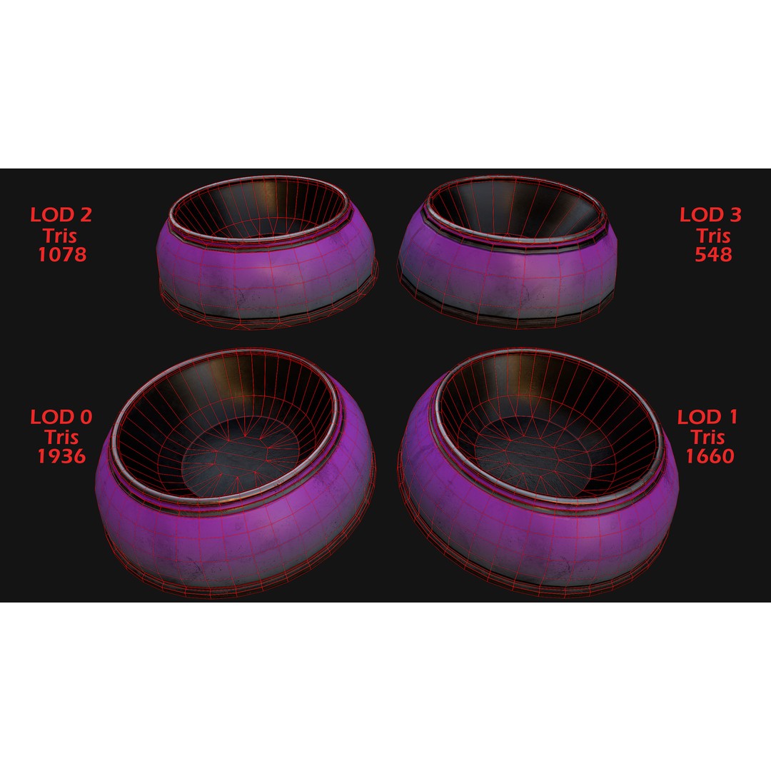 Pet Food Bowl 3D Model – Low Poly Game Ready Asset, FBX & Blender - View 3