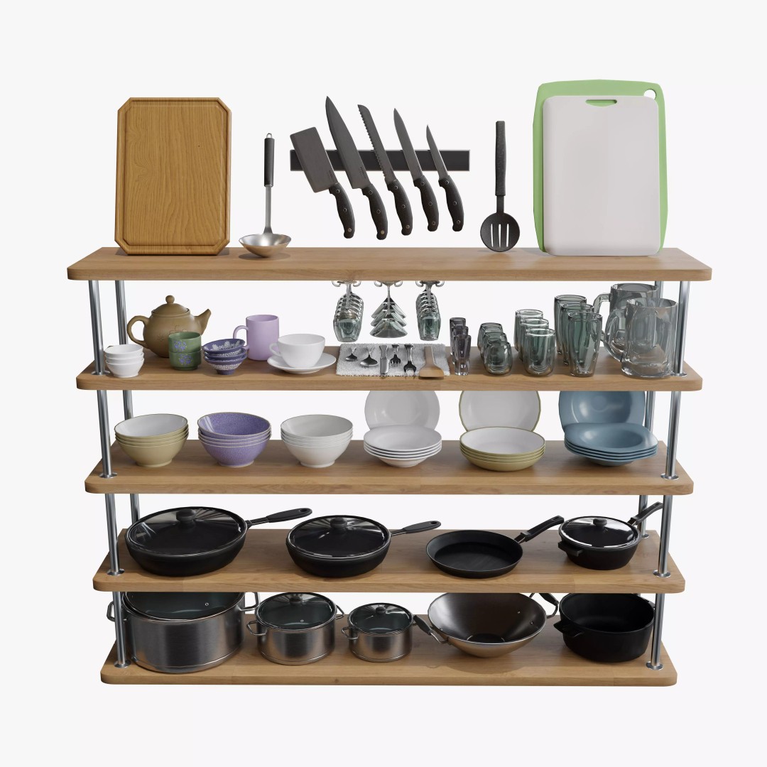 Low-Poly Tableware 3D Model – Game Ready PBR Kitchen Assets, FBX - View 2