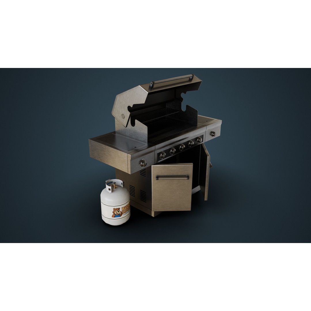 Propane Grill 3D Model – Low Poly Game Asset, FBX, Blender - View 3