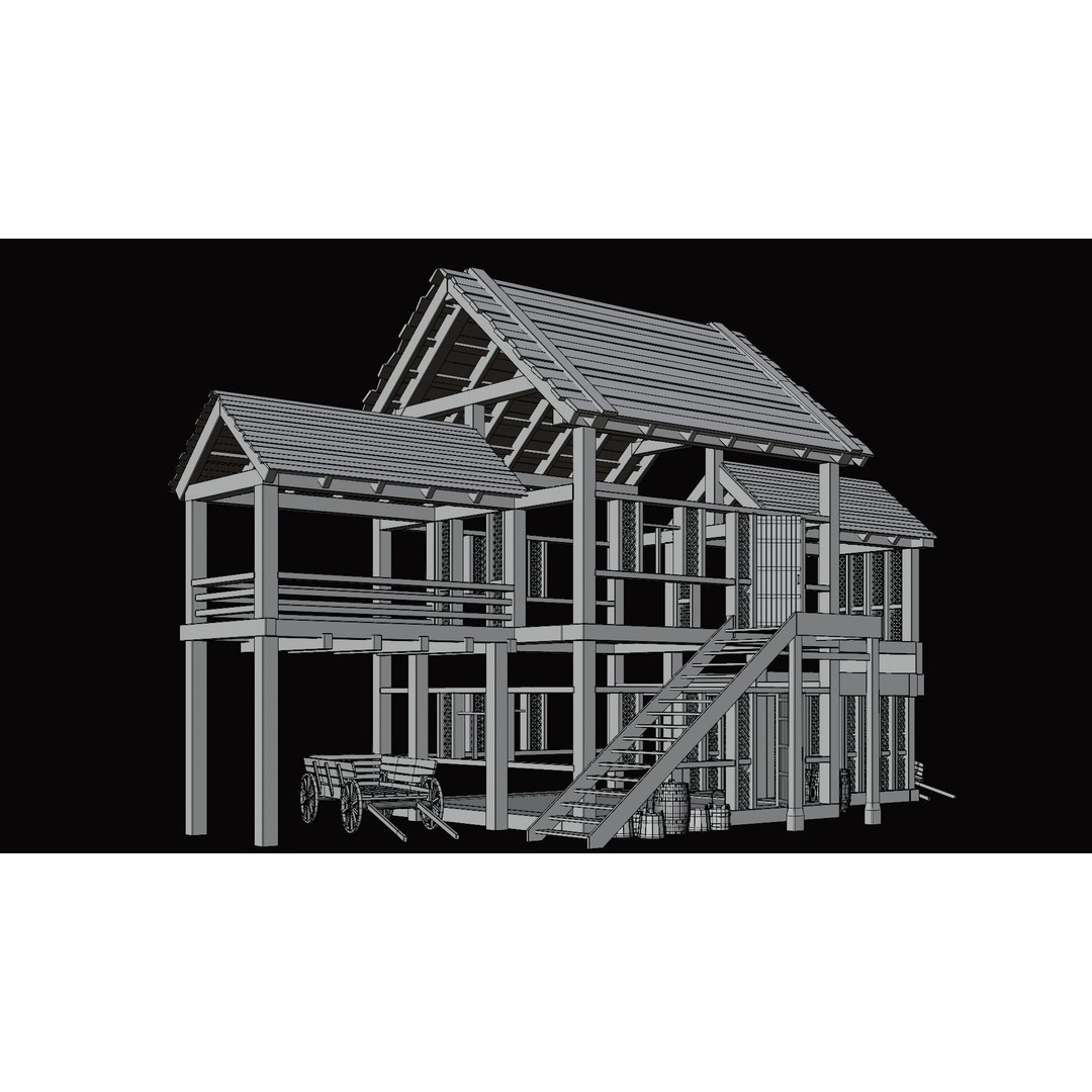Medieval Village House 3D Model – Low Poly Game Asset, FBX & OBJ